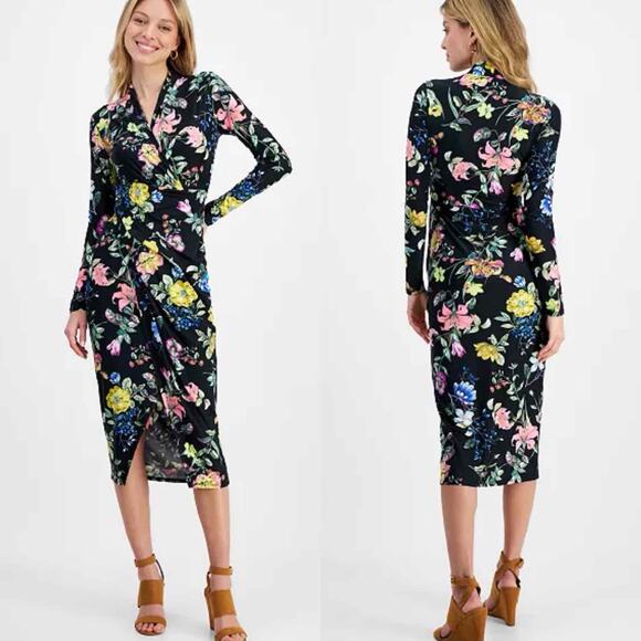 RACHEL Rachel Roy Bret Jersey Dark Floral Dress Size Large Stretch - Picture 8 of 12